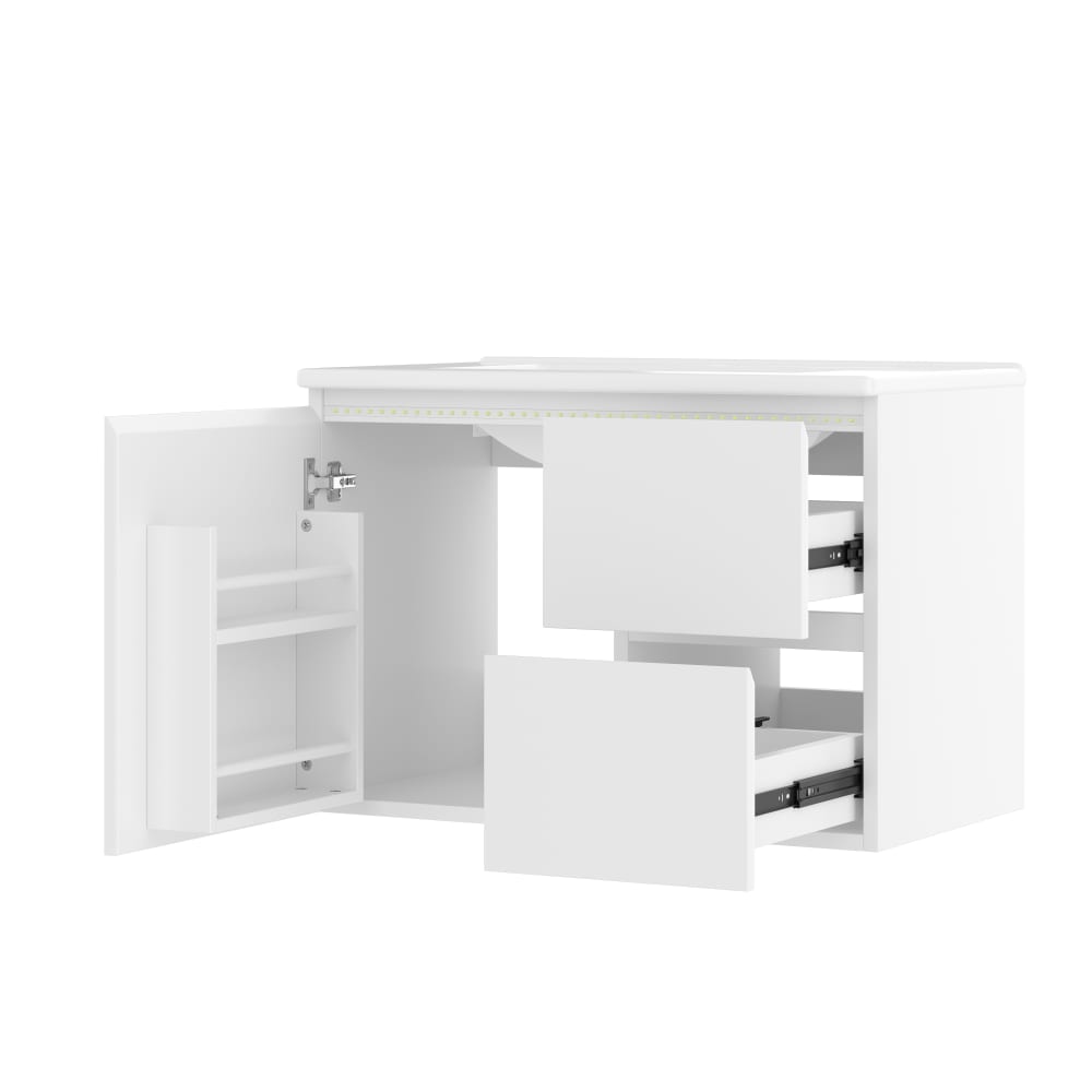 Wohnli Möbelsuche - Waschbecken aus Keramik und MDF mit LED-Sensorlicht 76x46x50 cm