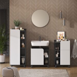Badmöbel-Set 4 Teile Anthrazit/Weiß 60x60cm 60x65x35cm Spanplatte Schwarz Vicco Möbel Badezimmermöbel