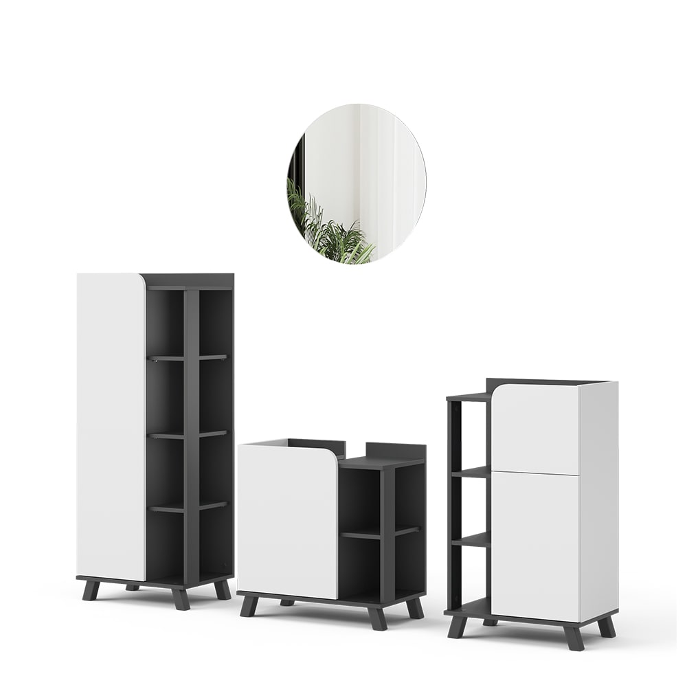 Wohnli Möbelsuche - Badmöbel-Set 4 Teile Anthrazit/Weiß 60x60cm