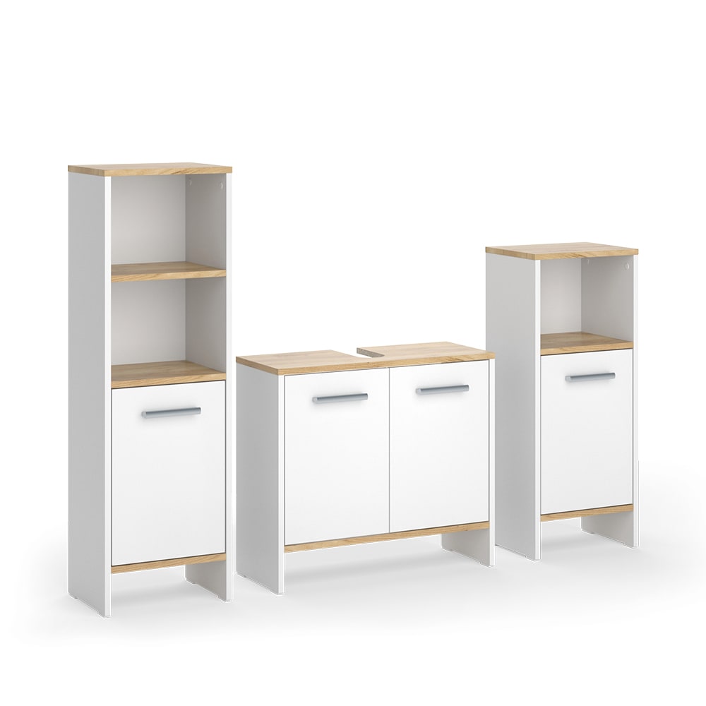 Wohnli Möbelsuche - Badmöbel-Set 3-teilig Weiß/Goldkraft Eiche 131.4x108.2cm