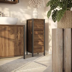 wohnli-moebel-suche-M26075396-1 Midischrank mit 3 Schubladen Eiche/Schwarz 30x80cm 30x80x30cm Spanplatte Braun Vicco Möbel Badezimmermöbel