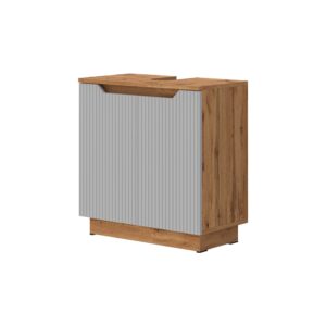 Wohnli Möbelsuche - Waschbeckenunterschrank mit 2 Türen Eiche/grau gestreift 59.8x62.1cm