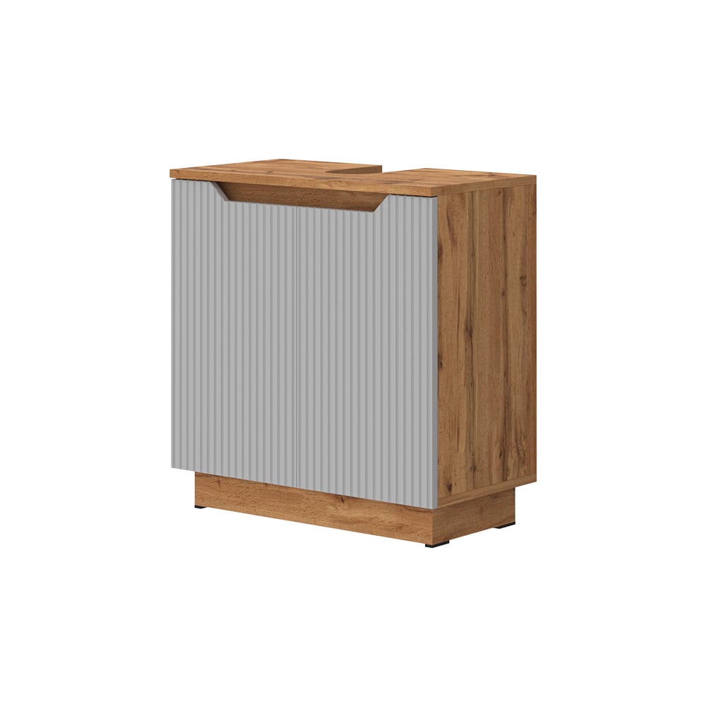 Wohnli Möbelsuche - Waschbeckenunterschrank mit 2 Türen Eiche/grau gestreift 59.8x62.1cm