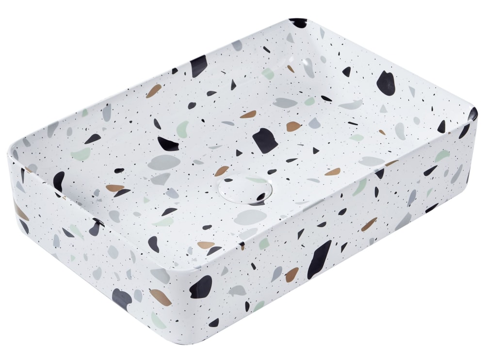 wohnli-moebel-suche-M26075422 Wohnli Möbelsuche - Aufsatzwaschbecken 61 x 35 cm Keramik Terrazzo Weiß