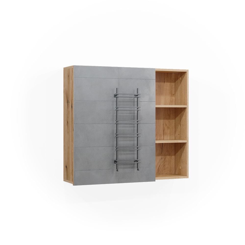 wohnli-moebel-suche-M26075449 Wohnli Möbelsuche - Badspiegelschrank mit Tür und offenen Fächern Eiche 90x80
