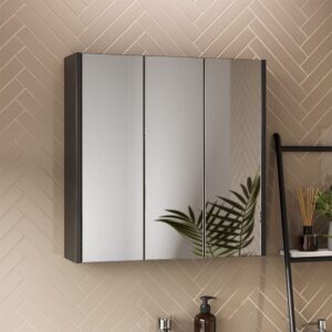 Badspiegelschrank mit 3 Spiegeltüren Anthrazit 67.4x68cm 68x68x17cm Spanplatte Schwarz Vicco Möbel Badezimmermöbel Badezimmerschränke