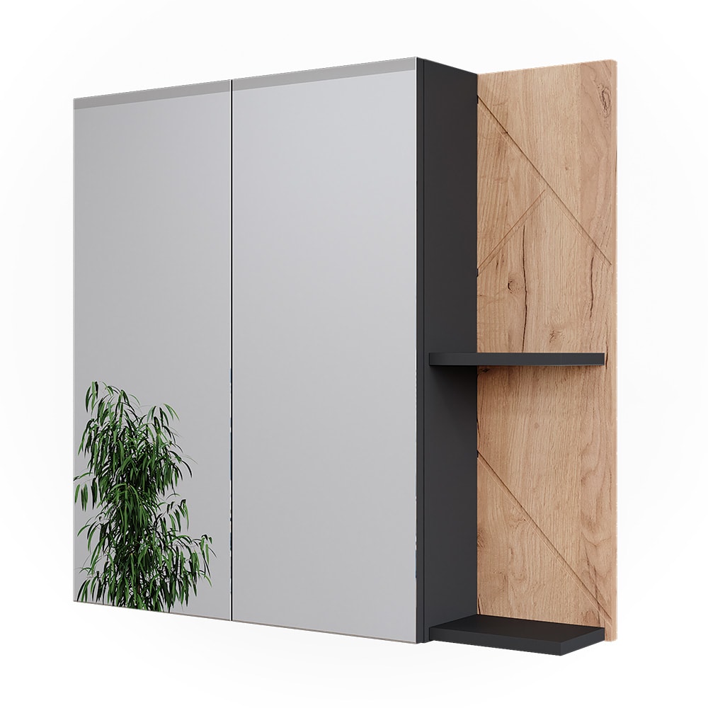 wohnli-moebel-suche-M26075464 Wohnli Möbelsuche - Badspiegelschrank Anthrazit/Goldkraft Eiche 80x75cm