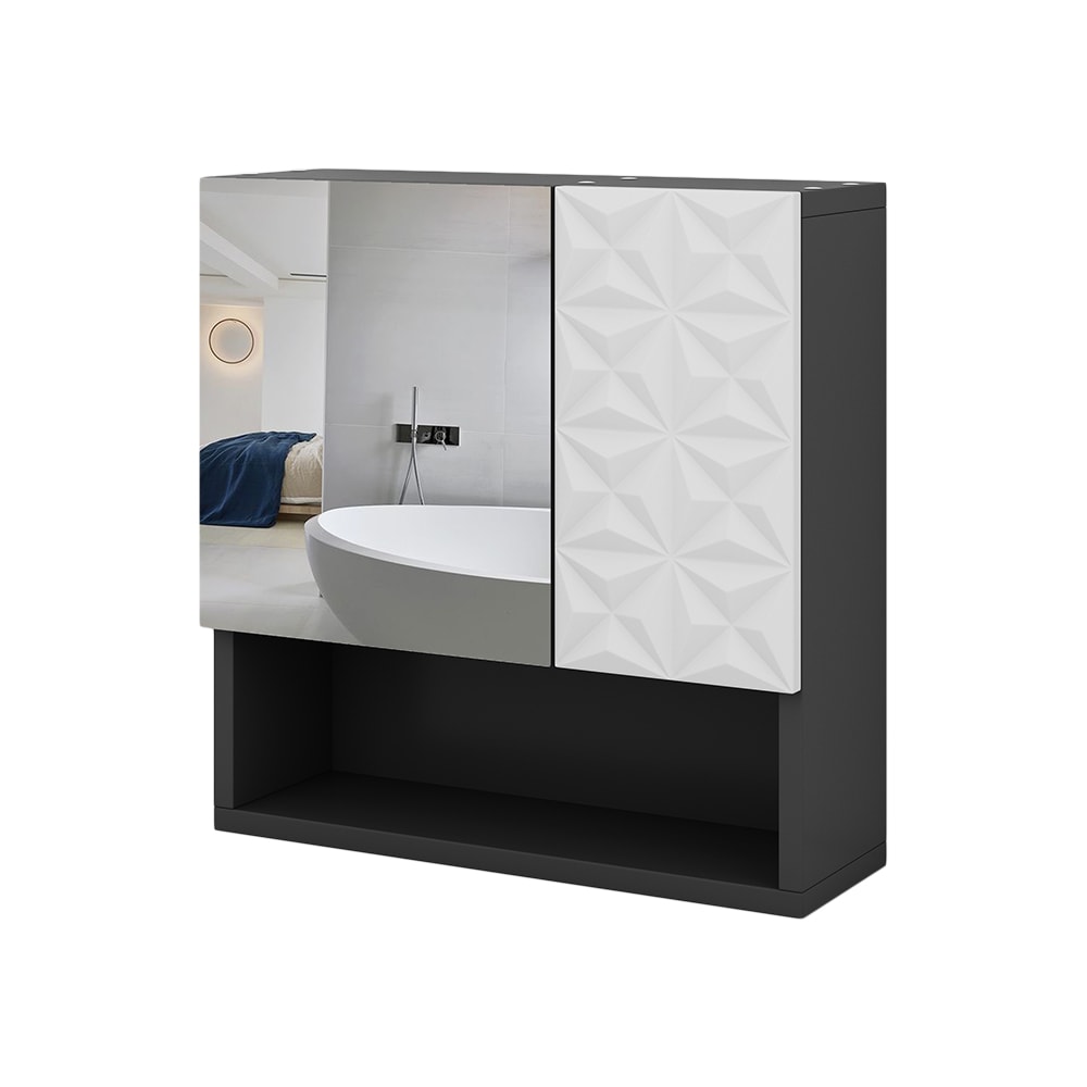 wohnli-moebel-suche-M26075466 Wohnli Möbelsuche - Badspiegelschrank mit Tür und offenen Fächern Schwarz 54x55cm