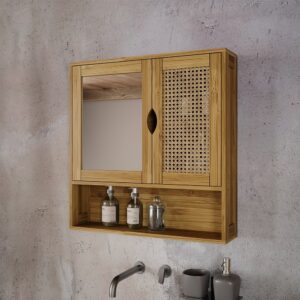 Badspiegelschrank mit Spiegel Bambus/Rattan 56x58cm 56x58x13cm Spanplatte Braun Vicco Möbel Badezimmermöbel Badezimmerschränke