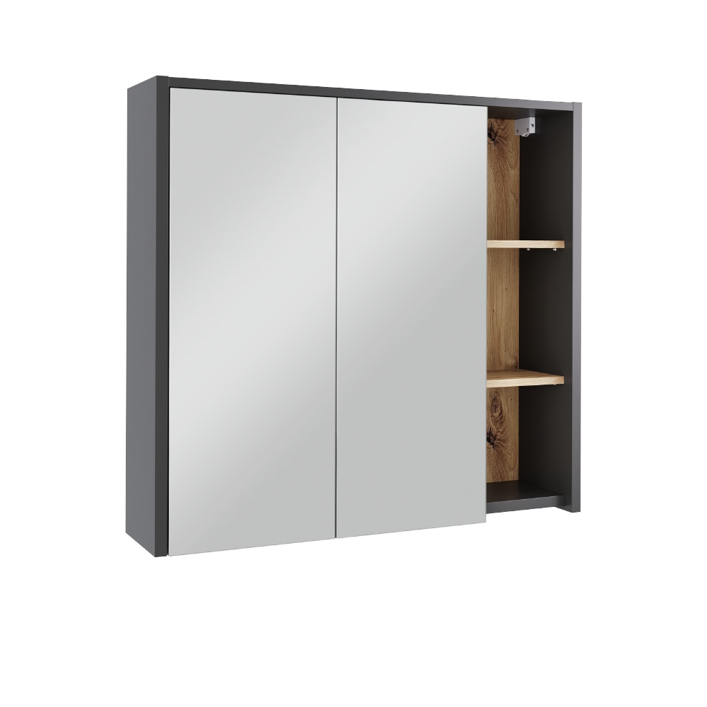 wohnli-moebel-suche-M26075475 Wohnli Möbelsuche - Badspiegelschrank mit offenen Regalen Grau 80x75cm