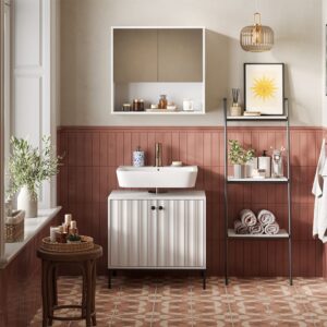 wohnli-moebel-suche-M26075481-1 Badmöbel-Set 2 Teile Weiß Riffel 70x63cm 70x63x45cm Spanplatte Weiß Vicco Möbel Badezimmermöbel