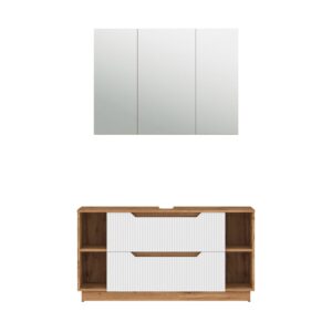 Wohnli Möbelsuche - Badmöbel-Set 2 Teile Eiche/weiß gestreift 119.2x62.5cm