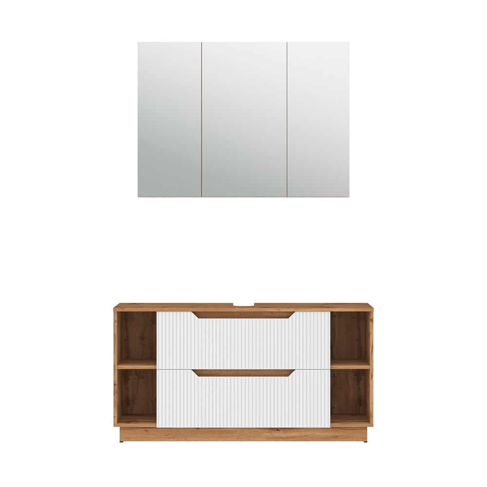 wohnli-moebel-suche-M26075487 Wohnli Möbelsuche - Badmöbel-Set 2 Teile Eiche/weiß gestreift 119.2x62.5cm