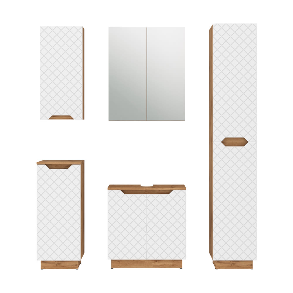 wohnli-moebel-suche-M26075492 Wohnli Möbelsuche - Badmöbel-Set 5 Teile Eiche/Weiß mit Kachelstruktur 59.8x62.1cm