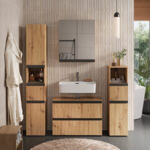 Badmöbel-Set 4 Teile Artisan 30x112.6cm 80x58x35cm Spanplatte Braun Vicco Möbel Badezimmermöbel