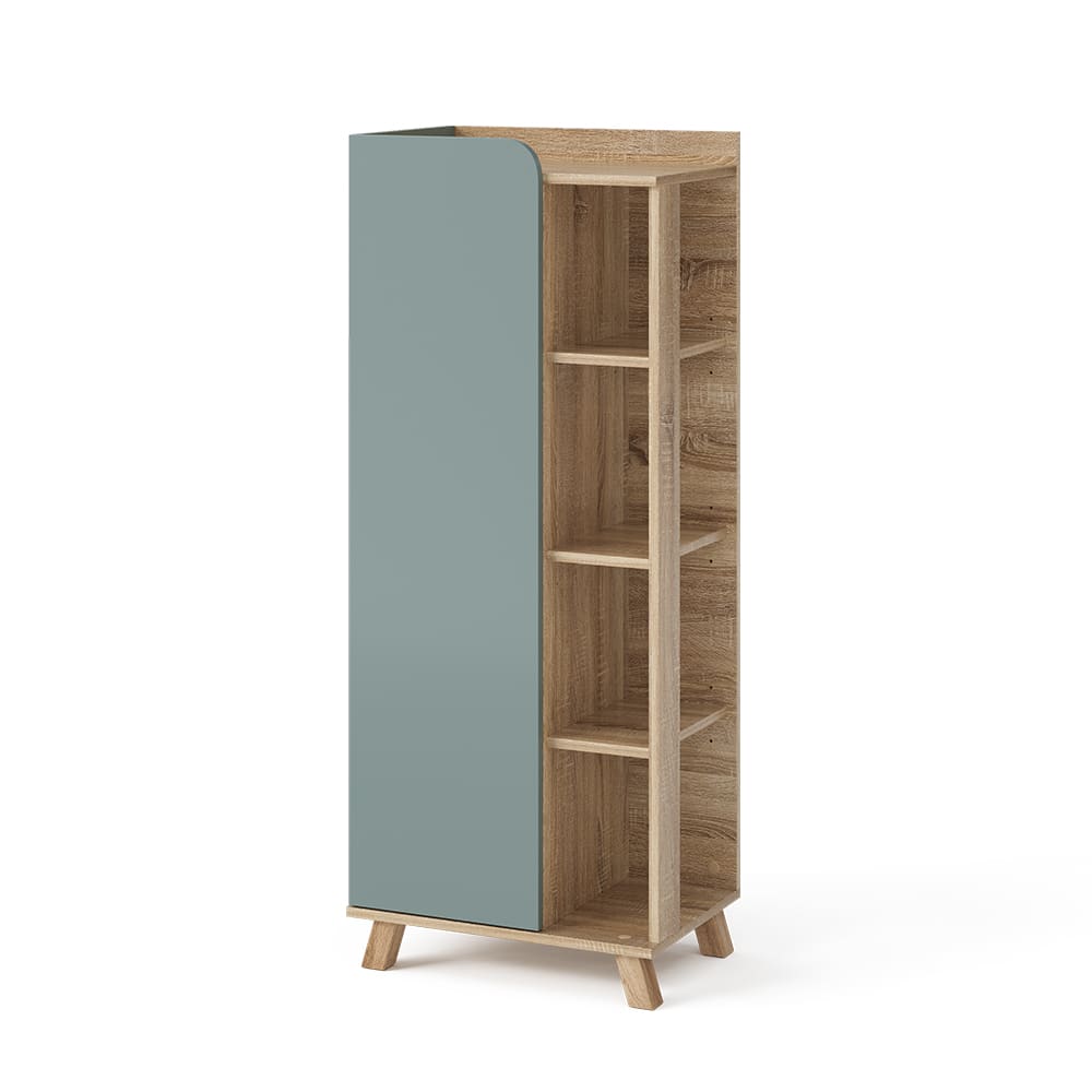 wohnli-moebel-suche-M26075498 Wohnli Möbelsuche - Midischrank mit Tür und offenen Fächern Sonoma/Blau 50x128cm