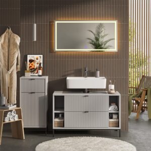 Badmöbel-Set 3 Teile Grau 100x63cm 100x63x46cm Spanplatte Grau Vicco Möbel Badezimmermöbel
