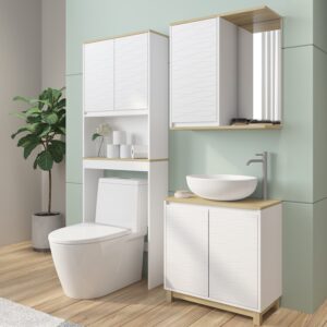 Badmöbel-Set 3 Teile Weiß/Eiche 60x60cm 60x60x30cm Spanplatte Weiß Vicco Möbel Badezimmermöbel