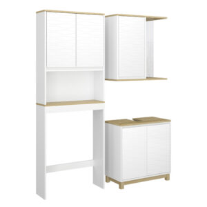 Wohnli Möbelsuche - Badmöbel-Set 3 Teile Weiß/Eiche 60x60cm