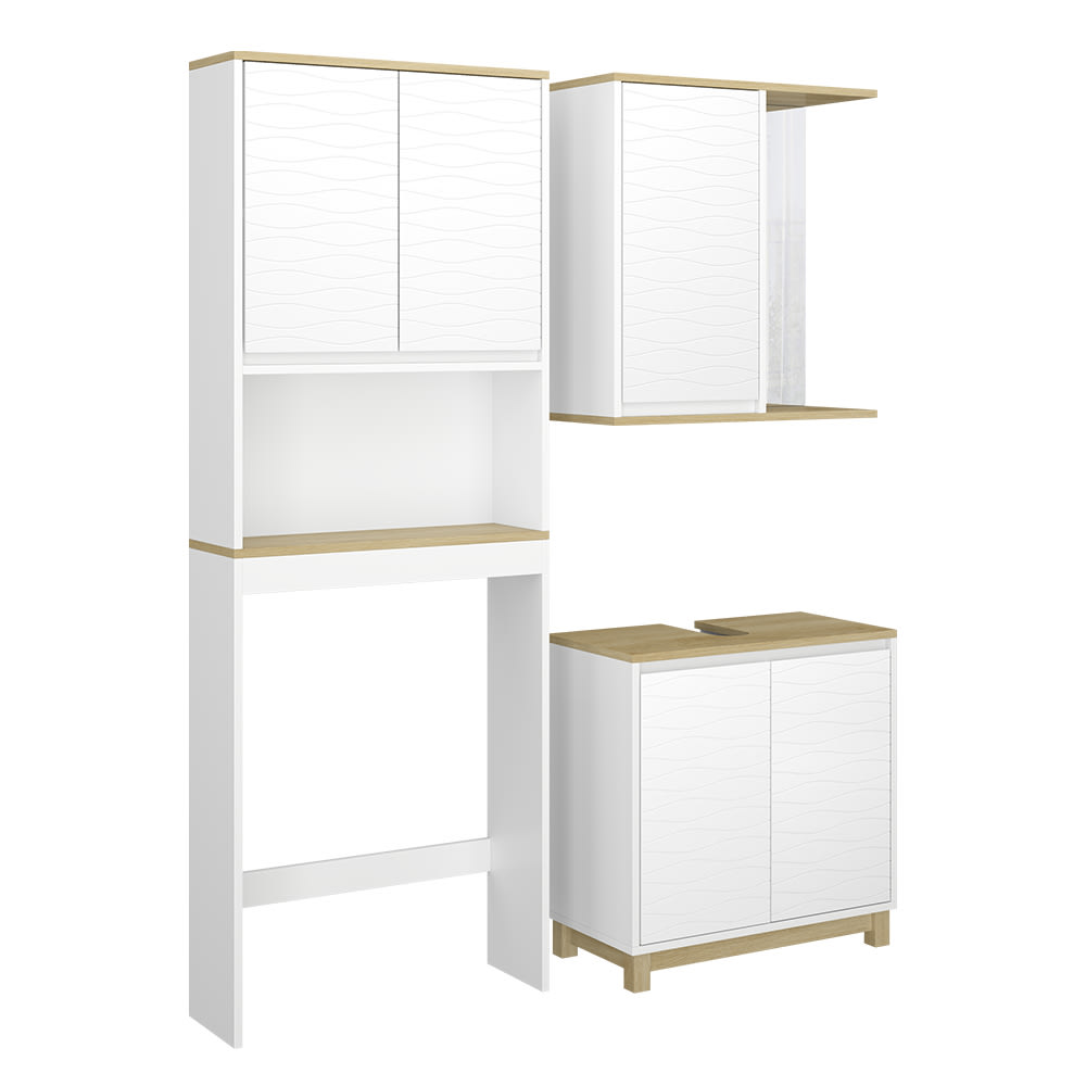 Wohnli Möbelsuche - Badmöbel-Set 3 Teile Weiß/Eiche 60x60cm