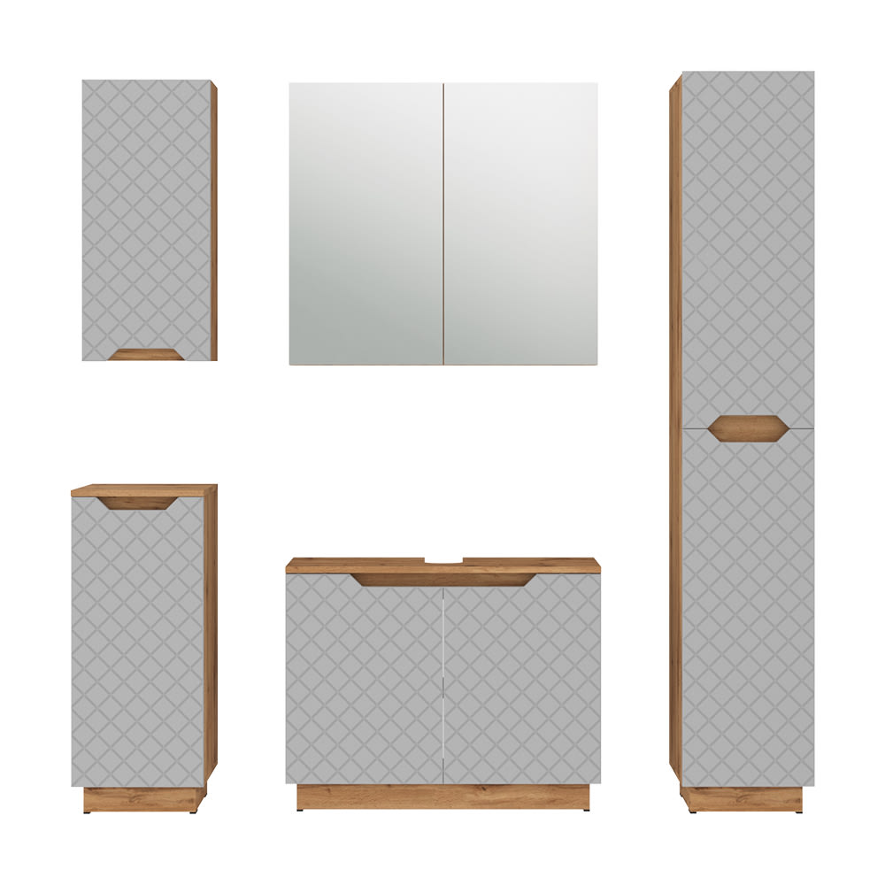 wohnli-moebel-suche-M26075515 Wohnli Möbelsuche - Badmöbel-Set 5 Teile Eiche/Grau mit Kachelstruktur 79.6x62.1cm