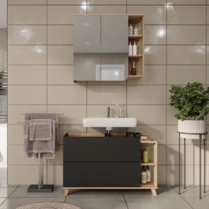 Badmöbel-Set 2 Teile Sonoma/Anthrazit 100x65cm 100x65x35cm Spanplatte Braun Vicco Möbel Badezimmermöbel