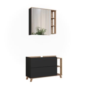 Wohnli Möbelsuche - Badmöbel-Set 2 Teile Sonoma/Anthrazit 100x65cm