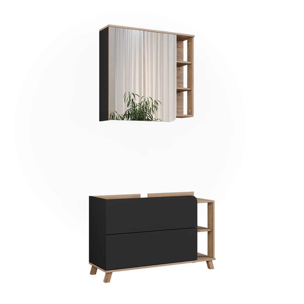 Wohnli Möbelsuche - Badmöbel-Set 2 Teile Sonoma/Anthrazit 100x65cm