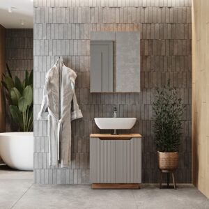 wohnli-moebel-suche-M26075517-1 Badmöbel-Set 2 Teile Eiche/grau gestreift 59.8x62.1cm 60x63x32cm Spanplatte Grau Vicco Möbel Badezimmermöbel