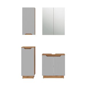 Wohnli Möbelsuche - Badmöbel-Set 4 Teile Eiche/grau gestreift 59.8x62.1cm