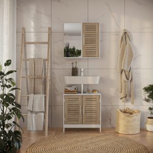 Badmöbel-Set 2 Teile Weiß/Eiche 60x60cm 60x60x30cm Spanplatte Weiß Vicco Möbel Badezimmermöbel