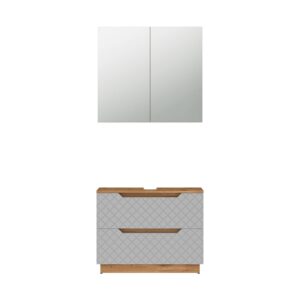 wohnli-moebel-suche-M26075529 Wohnli Möbelsuche - Badmöbel-Set 2 Teile Eiche/Grau mit Kachelstruktur 79.6x62.5cm