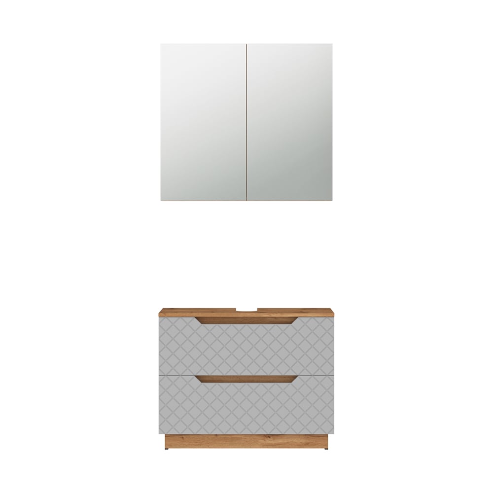 wohnli-moebel-suche-M26075529 Wohnli Möbelsuche - Badmöbel-Set 2 Teile Eiche/Grau mit Kachelstruktur 79.6x62.5cm