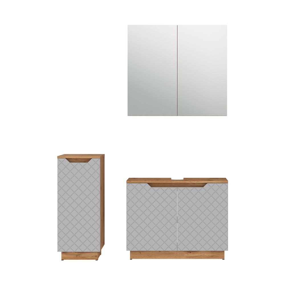 wohnli-moebel-suche-M26075533 Wohnli Möbelsuche - Badmöbel-Set 3 Teile Eiche/Grau mit Kachelstruktur 79.6x62cm