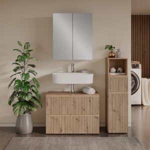 wohnli-moebel-suche-M26075535-1 Badmöbel-Set 3 Teile Artisan 80x58cm 80x58x35cm Spanplatte Braun Vicco Möbel Badezimmermöbel