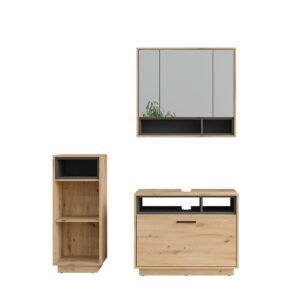 Wohnli Möbelsuche - Badmöbel-Set 3 Teile mit Midischrank Artisan Eiche 80x72cm