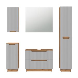 wohnli-moebel-suche-M26075540 Wohnli Möbelsuche - Badmöbel-Set 5 Teile Eiche/grau gestreift 79.6x62.1cm