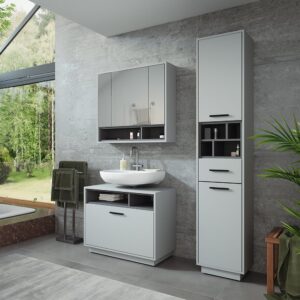 Badmöbel-Set 3 Teile mit Hochschrank Grau/Anthrazit 80x72cm 80x64x35cm Spanplatte Grau Vicco Möbel Badezimmermöbel