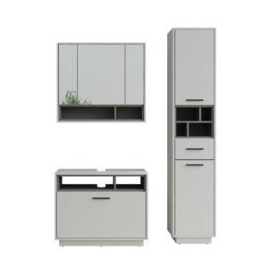 Wohnli Möbelsuche - Badmöbel-Set 3 Teile mit Hochschrank Grau/Anthrazit 80x72cm