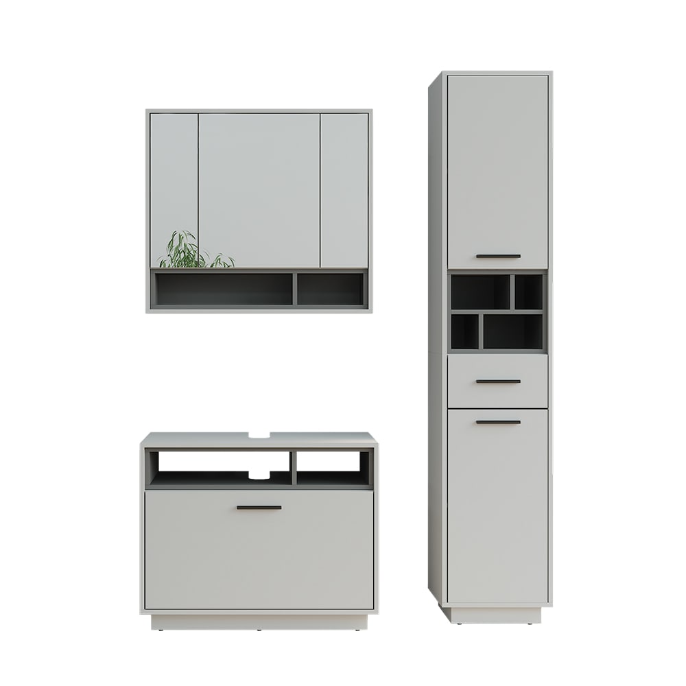 Wohnli Möbelsuche - Badmöbel-Set 3 Teile mit Hochschrank Grau/Anthrazit 80x72cm