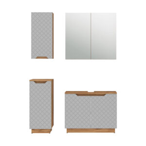 Wohnli Möbelsuche - Badmöbel-Set 4 Teile Eiche/Grau mit Kachelstruktur 79.6x62.1cm