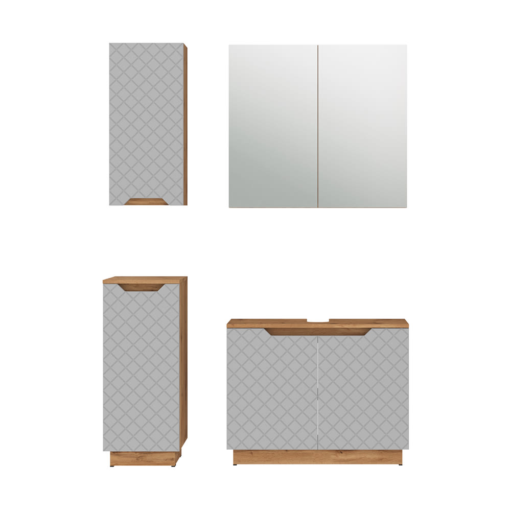 Wohnli Möbelsuche - Badmöbel-Set 4 Teile Eiche/Grau mit Kachelstruktur 79.6x62.1cm