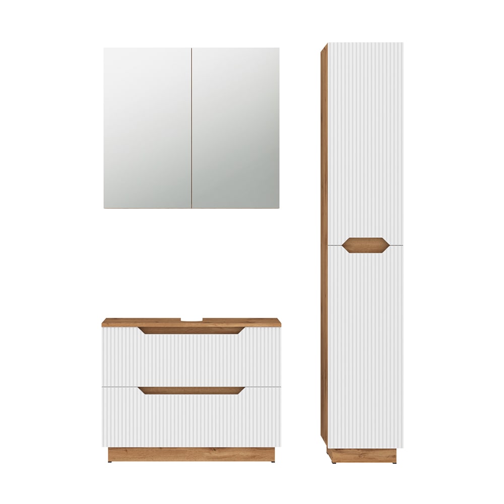 Wohnli Möbelsuche - Badmöbel-Set 3 Teile Eiche/weiß gestreift 79.6x62.5cm