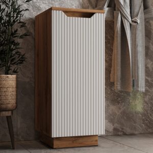 wohnli-moebel-suche-M26075556-1 Midischrank Eiche/weiß gestreift 33.4x81.9cm 34x82x35cm Spanplatte Weiß Vicco Möbel Badezimmermöbel