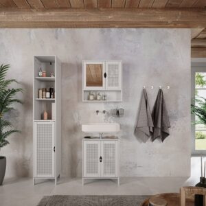 wohnli-moebel-suche-M26075560-1 Badmöbel-Set 3 Teile Weiß 48x60cm 48x60x29cm Spanplatte Weiß Vicco Möbel Badezimmermöbel