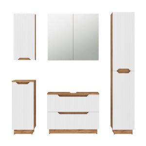 wohnli-moebel-suche-M26075563 Wohnli Möbelsuche - Badmöbel-Set 5 Teile Eiche/weiß gestreift 79.6x62.1cm