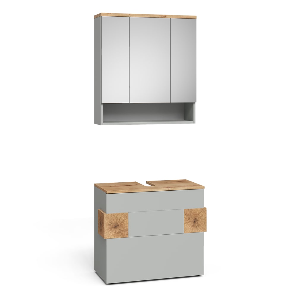 Wohnli Möbelsuche - Badmöbel-Set 2 Teile Grau/Artisan 70x64.5cm
