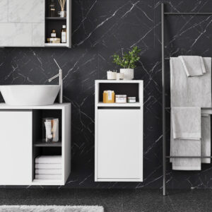 wohnli-moebel-suche-M26075570-1 Badschrank mit Wäschkorb Weiß/Grau 38x80cm 38x80x33cm Spanplatte Weiß Vicco Möbel Badezimmermöbel
