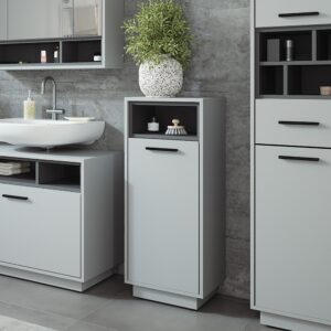 wohnli-moebel-suche-M26075573-1 Wäscheschrank mit herausnehmbarer Innentasche Grau 38x93cm 38x93x30cm Spanplatte Grau Vicco Möbel Badezimmermöbel