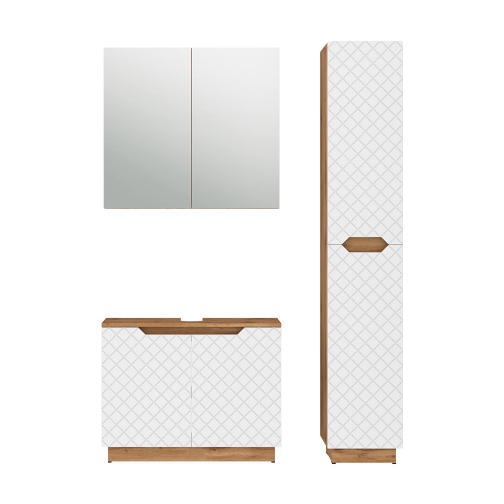 Wohnli Möbelsuche - Badmöbel-Set 3 Teile Eiche/Weiß mit Kachelstruktur 79.6x63cm